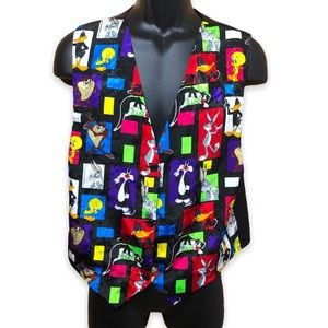 Vintage Looney Tunes Vest 90s Bugs Bunny Tweety Daffy Taz Sylvester Size S/M